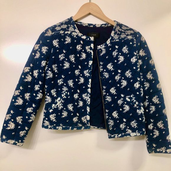 J. Crew Quilted Floral Indigo Jacket - Picture 1 of 3